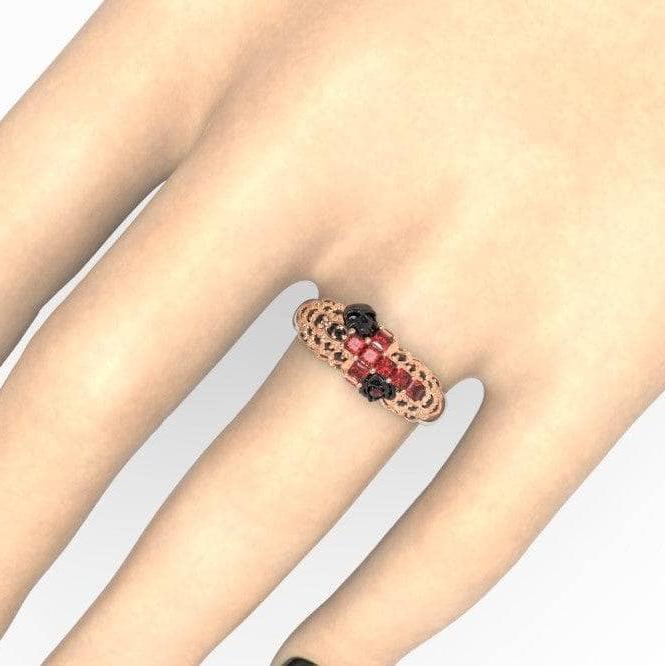 You're My Life- 14K Gold Skull, Cross Black Rose EVN™ and Diamond Gothic Promise Ring
