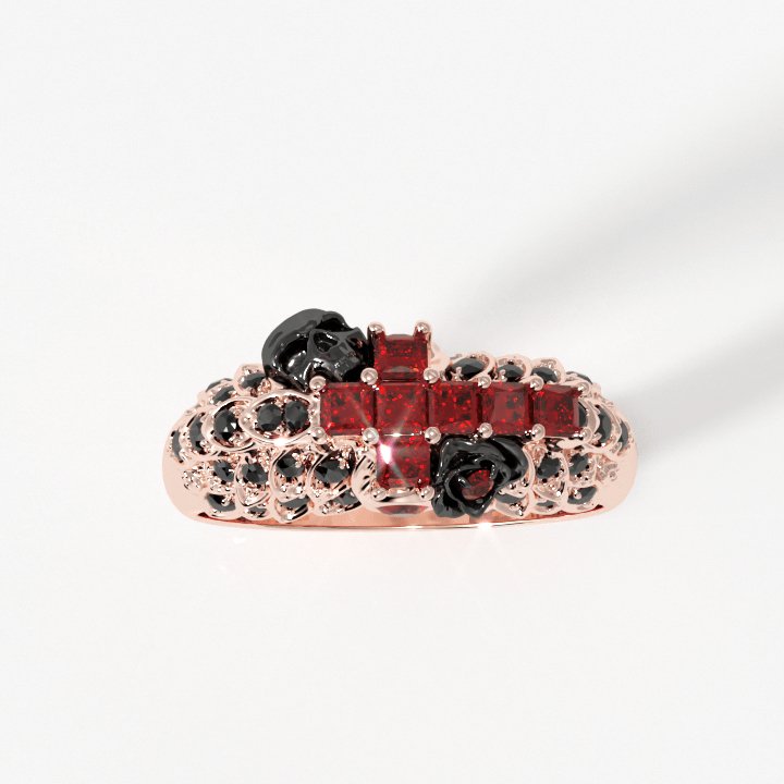 You're My Life- 14K Gold Skull, Cross Black Rose EVN™ and Diamond Gothic Promise Ring