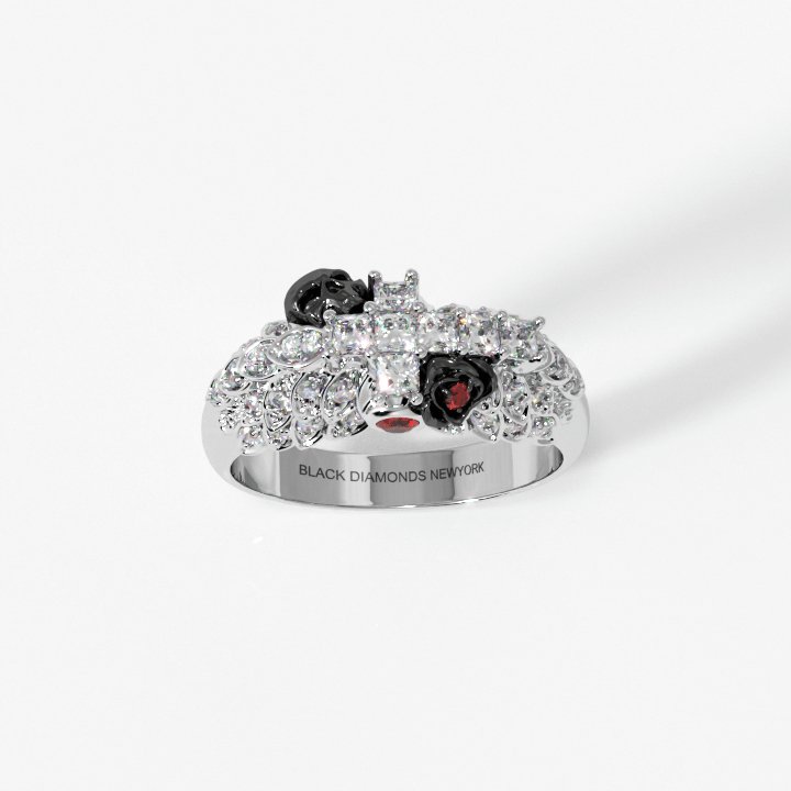 You're My Life- 14K Gold Skull, Cross Black Rose EVN™ and Diamond Gothic Promise Ring