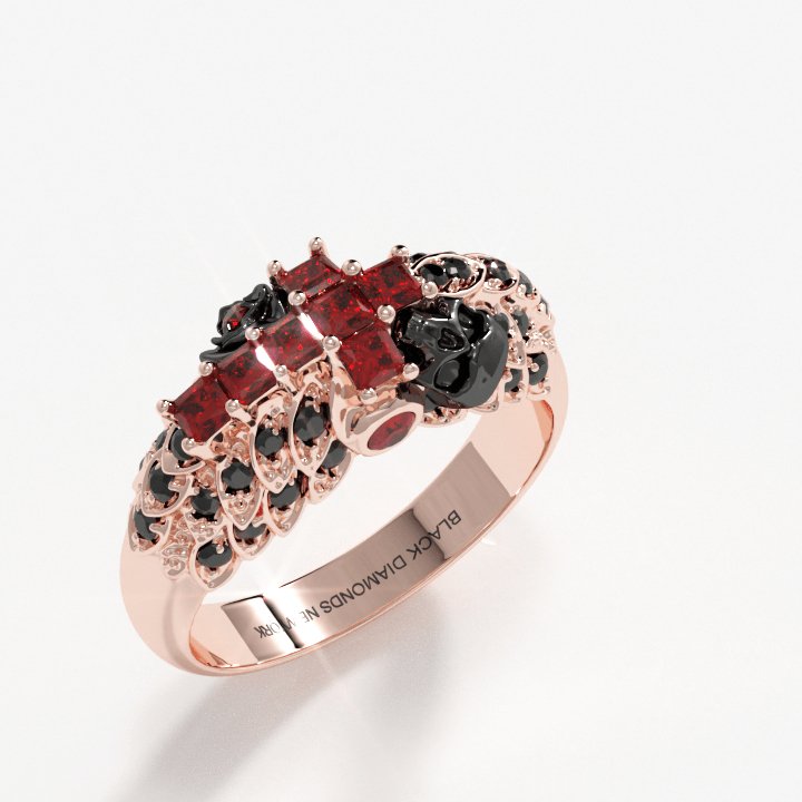 You're My Life- 14K Gold Skull, Cross Black Rose EVN™ and Diamond Gothic Promise Ring