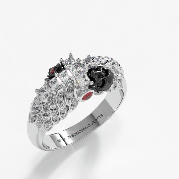 You're My Life- 14K Gold Skull, Cross Black Rose EVN™ and Diamond Gothic Promise Ring Silver