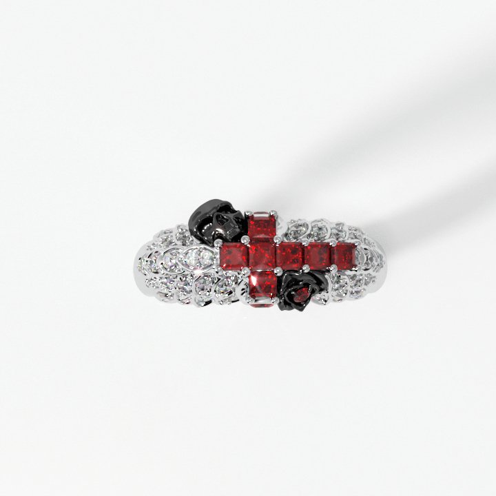 You're My Life- 14K Gold Skull, Cross Black Rose EVN™ and Diamond Gothic Promise Ring
