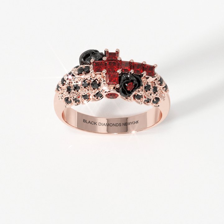 You're My Life- 14K Gold Skull, Cross Black Rose EVN™ and Diamond Gothic Promise Ring