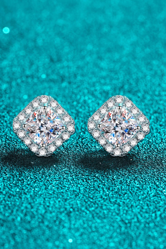 925 Sterling Silver Inlaid 2 Carat Moissanite Square Stud Earrings Silver One Size