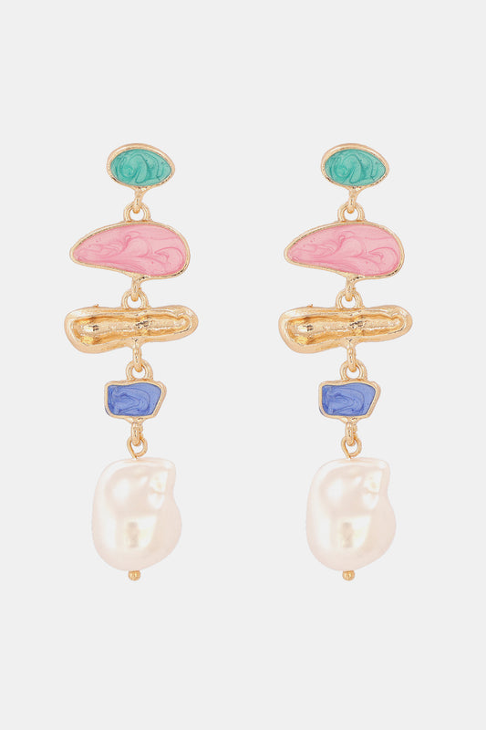 Abnormal Shape Zinc Alloy Synthetic Pearl Dangle Earrings Multicolor One Size