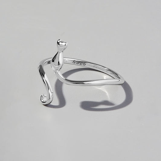 Cat Shape 925 Sterling Silver Ring Silver