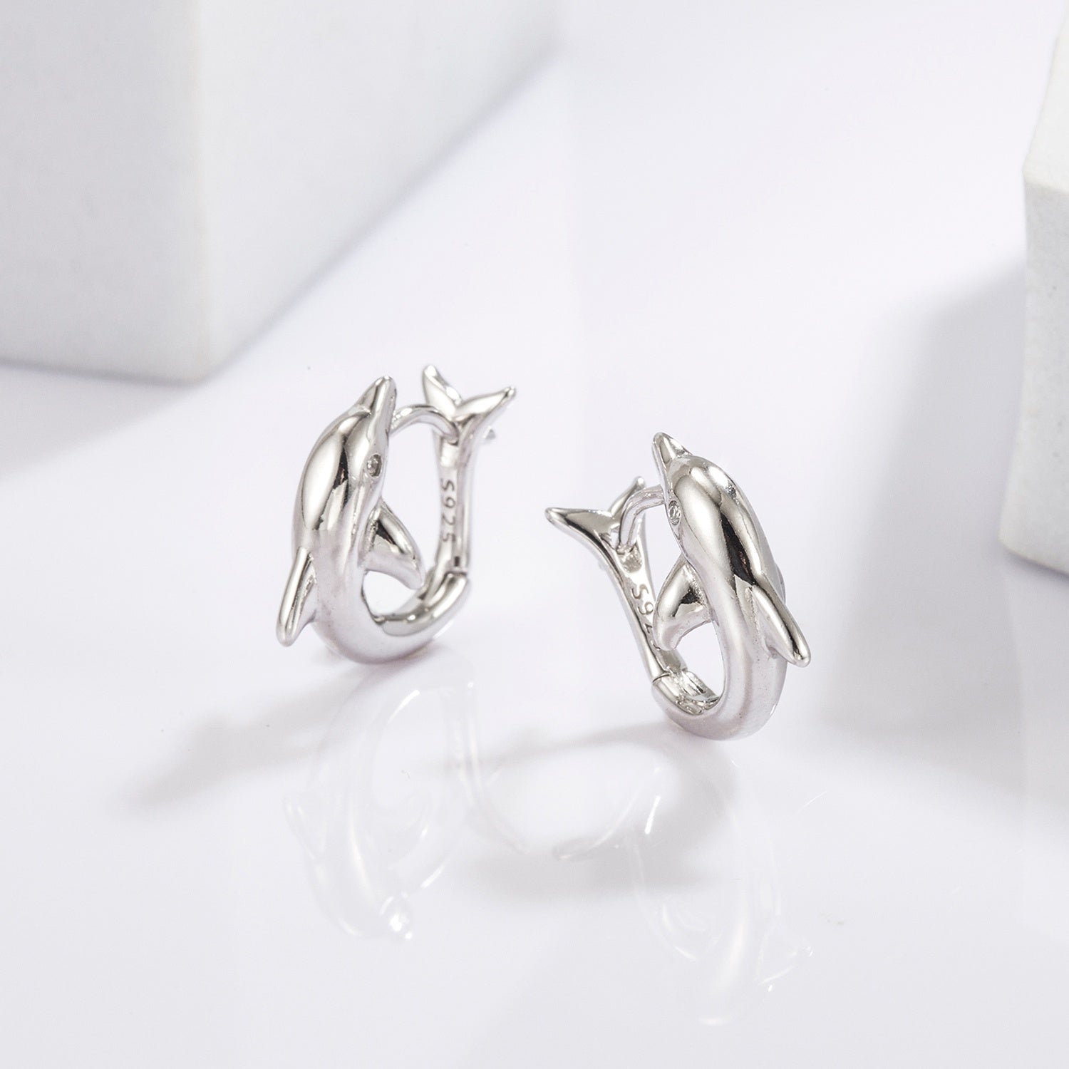 925 Sterling Silver Zircon Dolphin Earrings Silver One Size