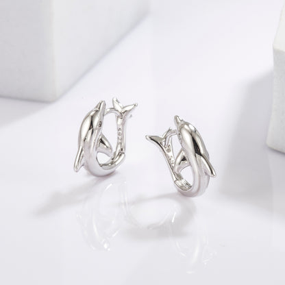 925 Sterling Silver Zircon Dolphin Earrings Silver One Size