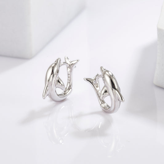 925 Sterling Silver Zircon Dolphin Earrings Silver One Size