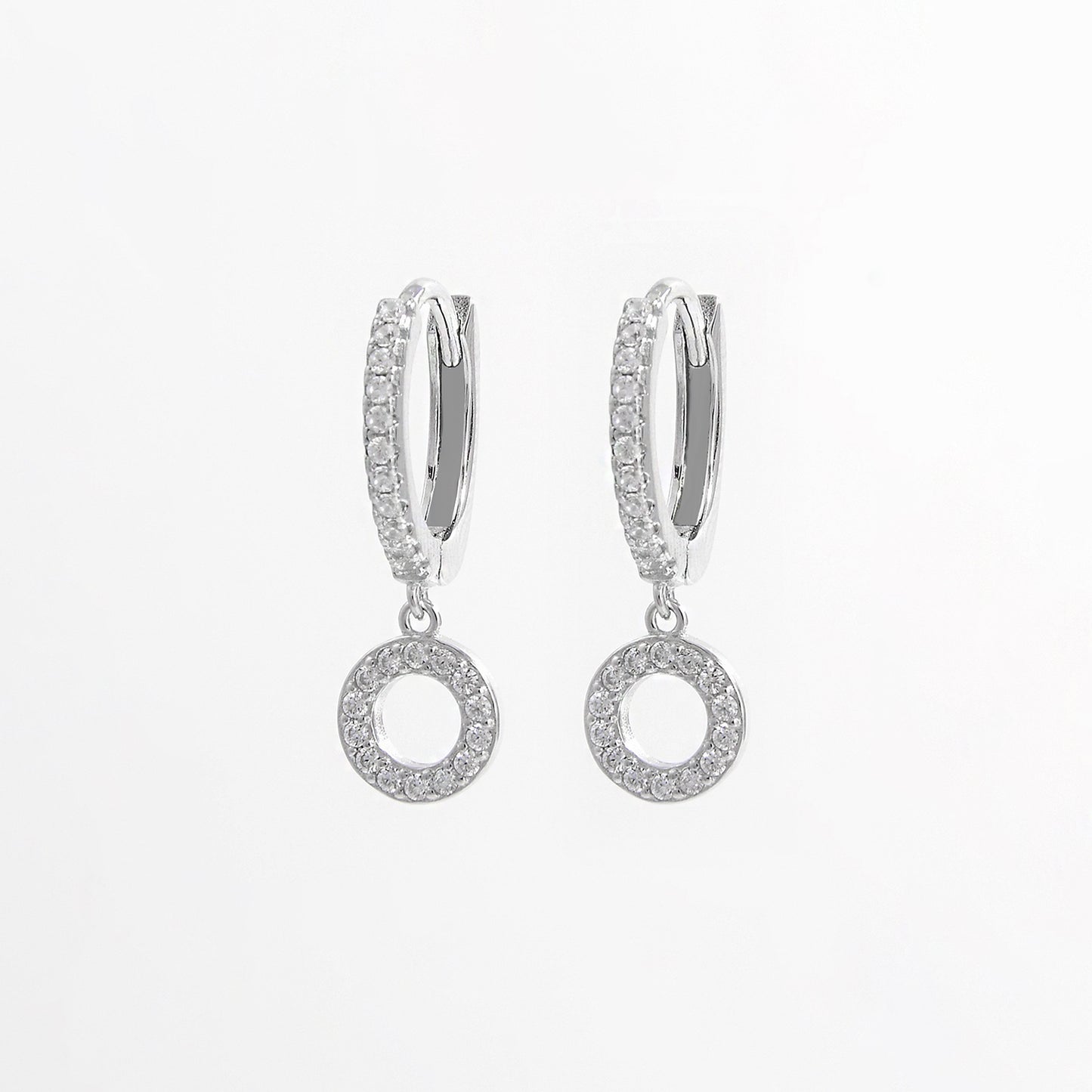 925 Sterling Silver Inlaid Zircon Hoop Dangle Earrings Silver One Size