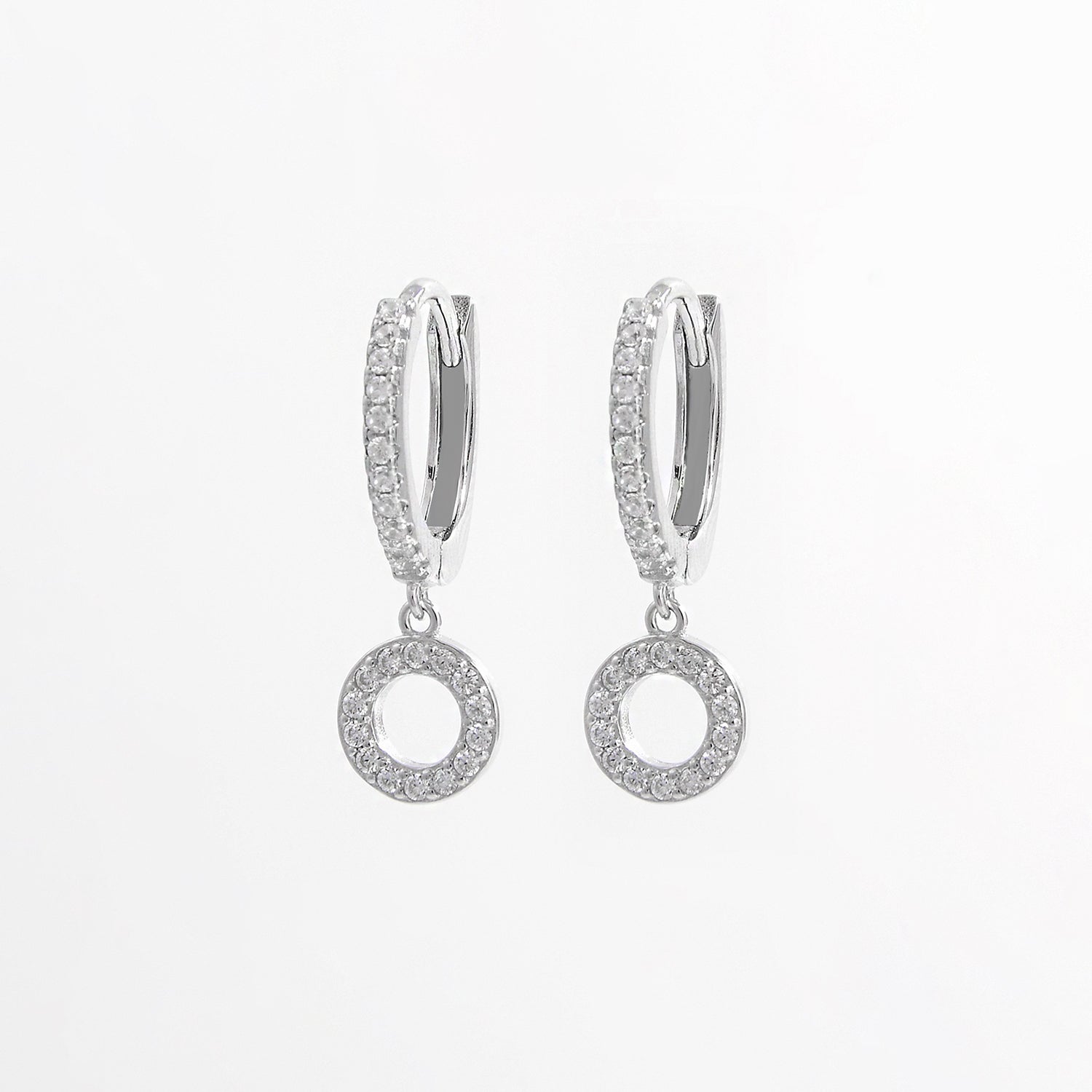 925 Sterling Silver Inlaid Zircon Hoop Dangle Earrings Silver One Size