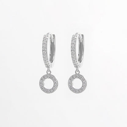 925 Sterling Silver Inlaid Zircon Hoop Dangle Earrings Silver One Size