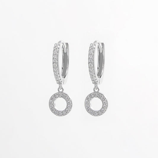 925 Sterling Silver Inlaid Zircon Hoop Dangle Earrings Silver One Size