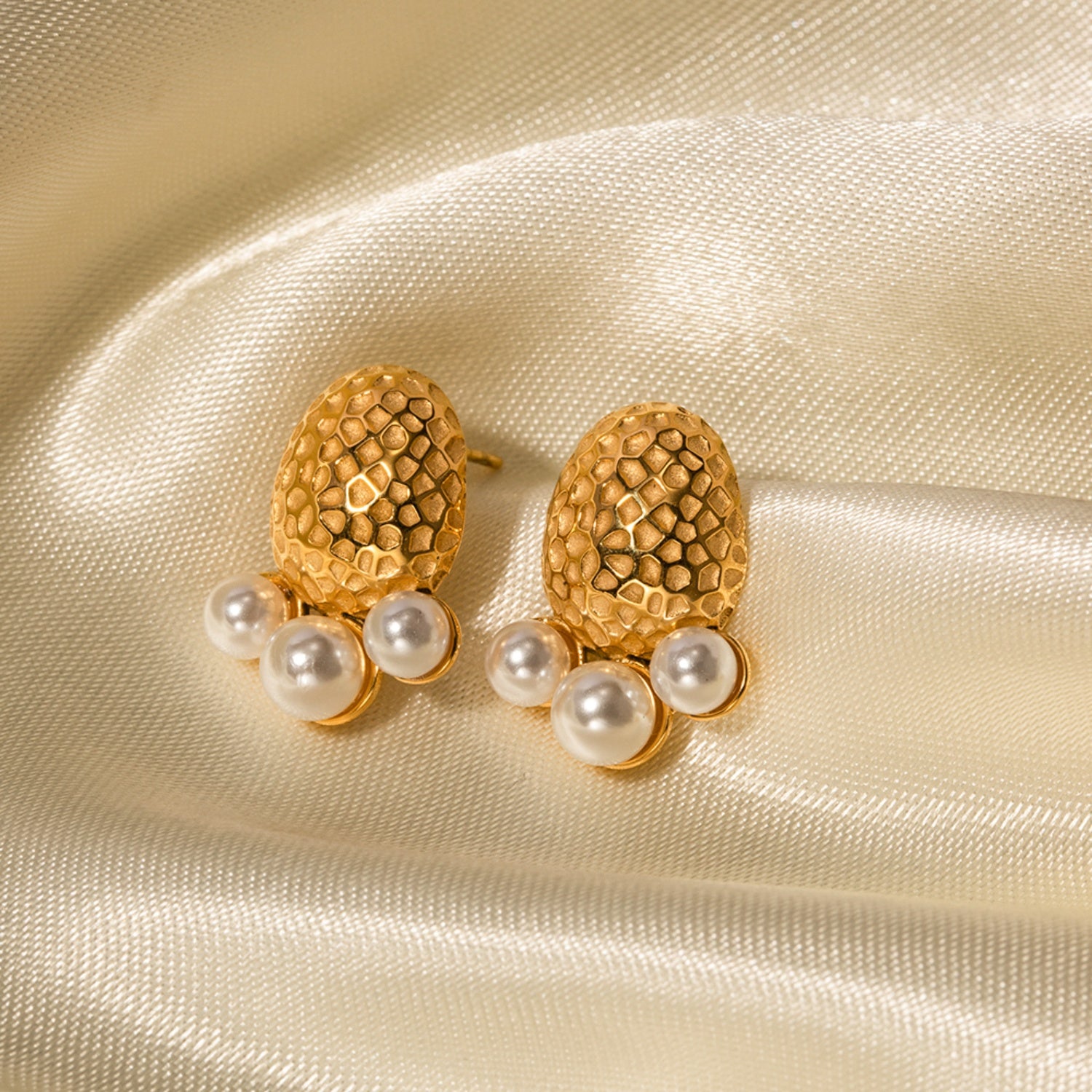 Imitation Pearl Stainless Steel Stud Earrings Gold One Size