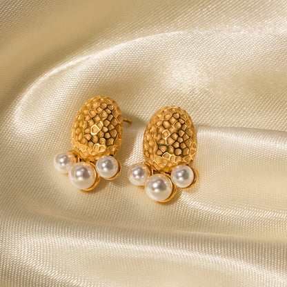 Imitation Pearl Stainless Steel Stud Earrings Gold One Size