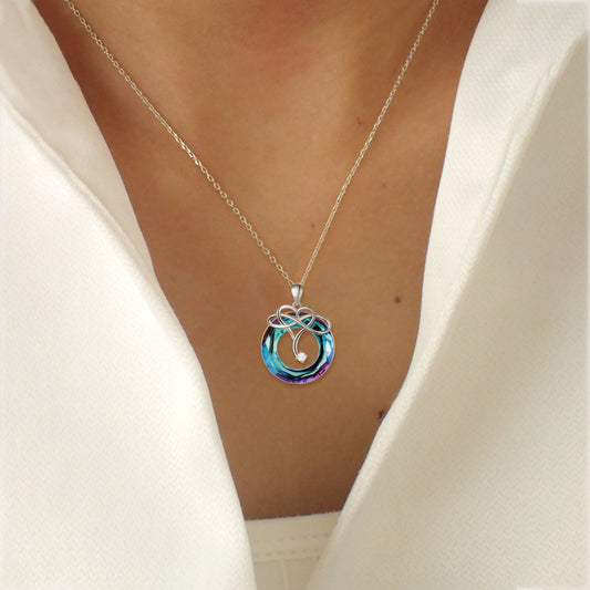 925 Sterling Silver Natural Crystal Pendant Necklace Royal Blue One Size