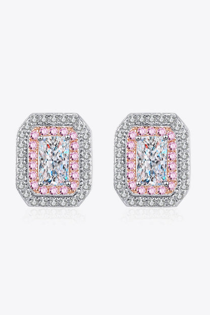 1 Carat Moissanite and Zircon Contrast Geometric Stud Earrings Silver One Size