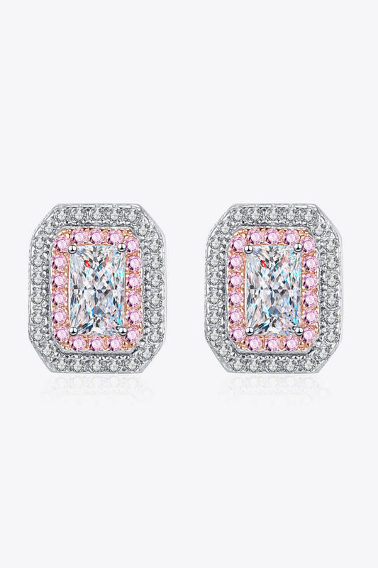 1 Carat Moissanite and Zircon Contrast Geometric Stud Earrings Silver One Size