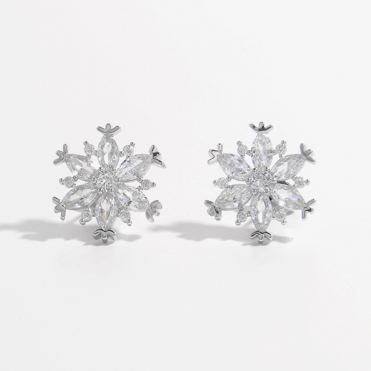 925 Sterling Silver Zircon Snowflake Earrings Silver One Size