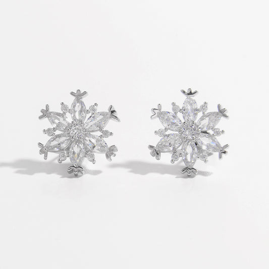925 Sterling Silver Zircon Snowflake Earrings Silver One Size