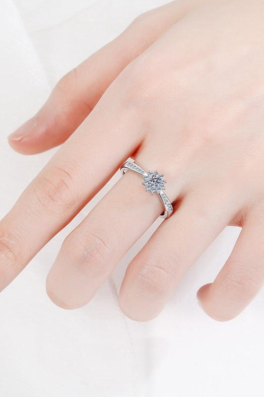 Moissanite Rhodium-Plated Snowflake Ring Silver