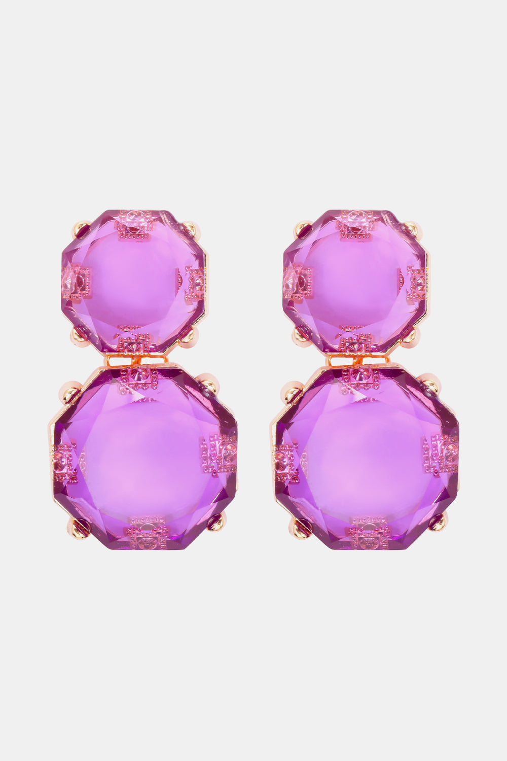 Geometrical Shape Zinc Alloy Frame Dangle Earrings Red-Violet One Size