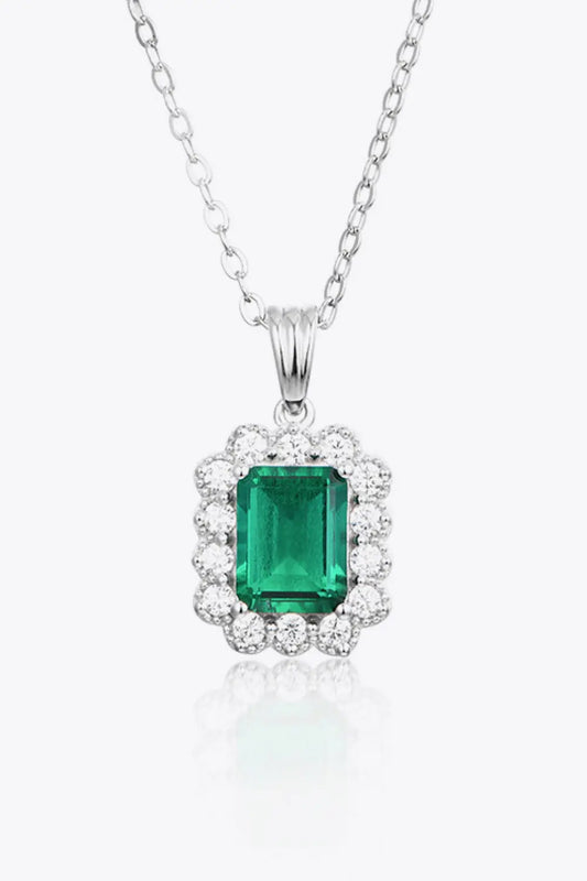 1.5 Carat Lab-Grown Emerald Pendant 925 Sterling Silver Necklace Green One Size