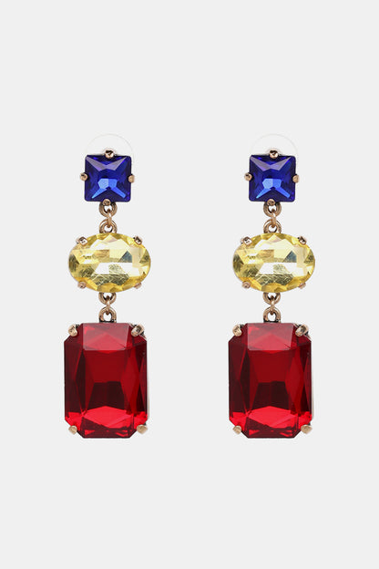 Geometrical Shape Glass Dangle Earrings Deep Red One Size