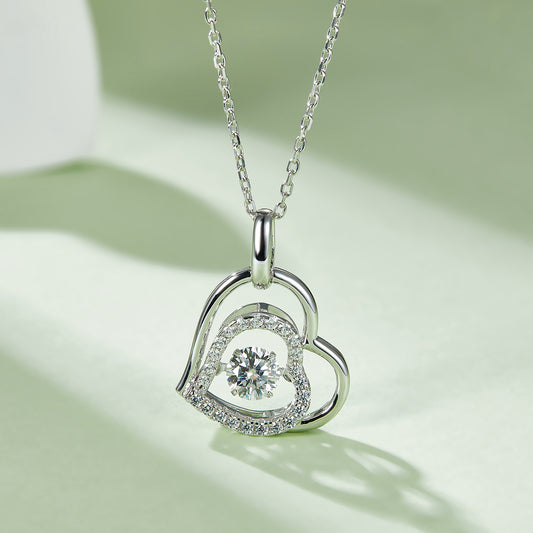 Moissanite 925 Sterling Silver Heart Necklace Silver One Size