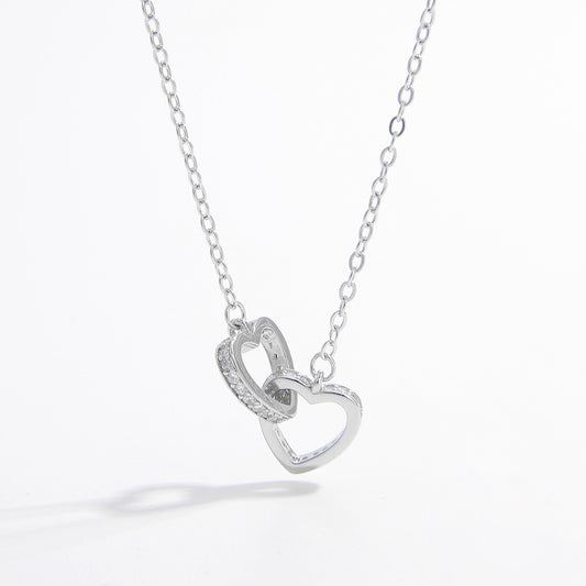 925 Sterling Silver Inlaid Zircon Heart Necklace Silver One Size