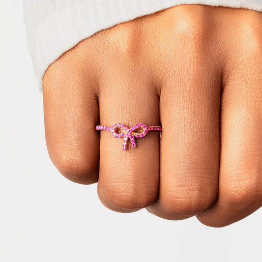 925 Sterling Silver Inlaid Zircon Bow Ring Rose Gold
