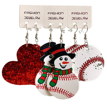 Snowman, Ball, and Heart Earrings Set Style C One Size