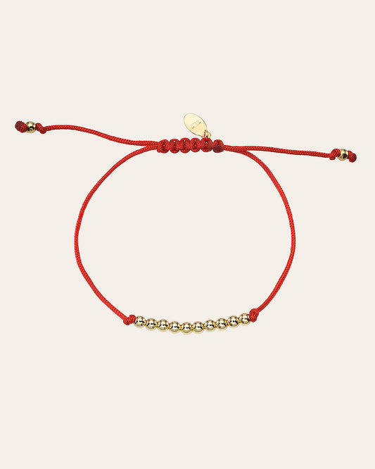 14K Gold Bead Row Fortune Bracelet Red