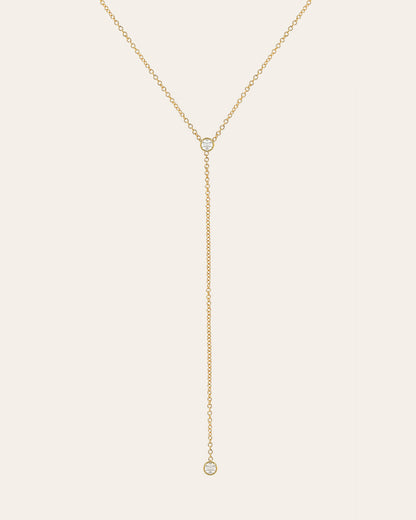 14k Gold Bezel Diamond Lariat Necklace