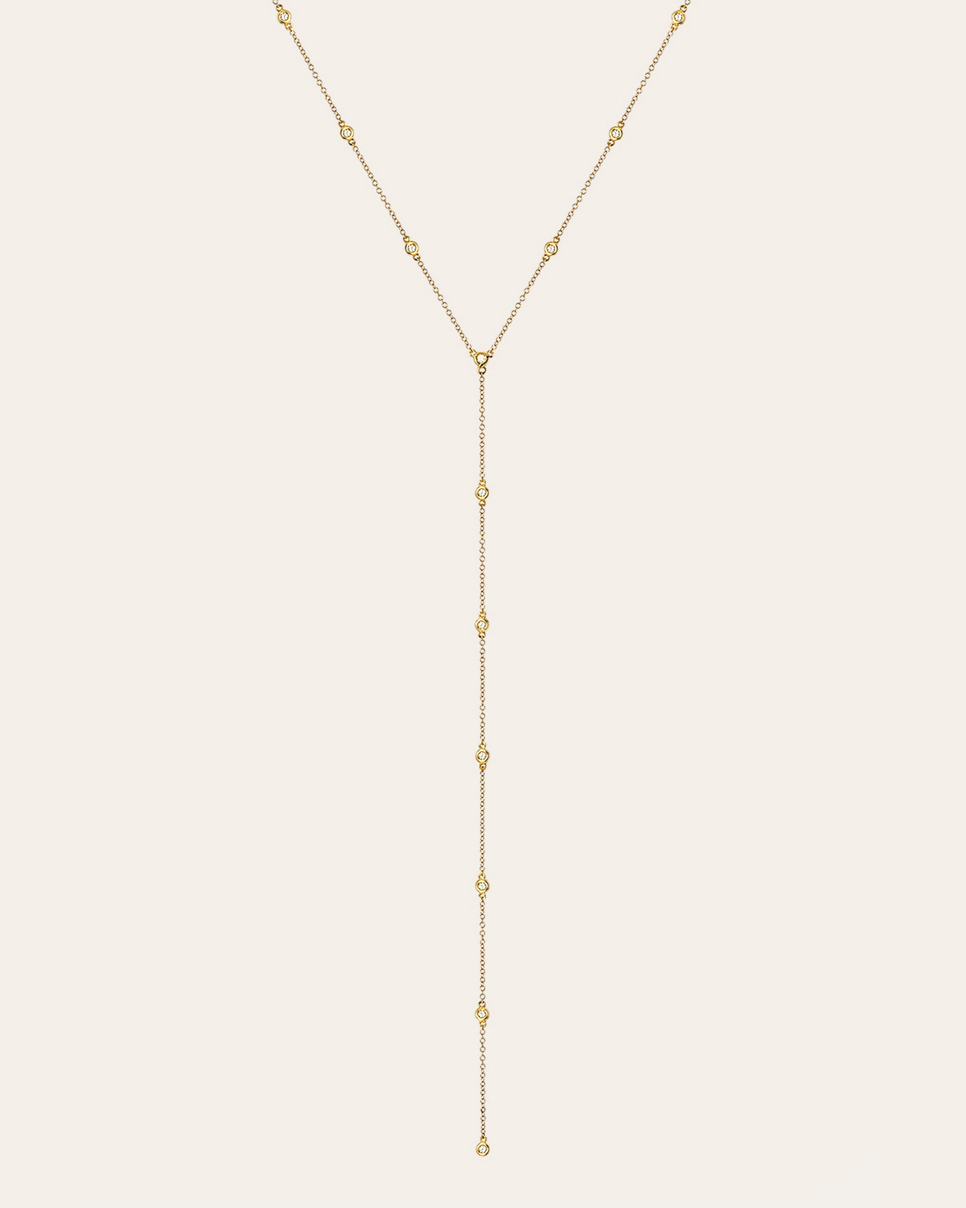 14k Gold Bezel Diamond by the Yard Lariat Necklace