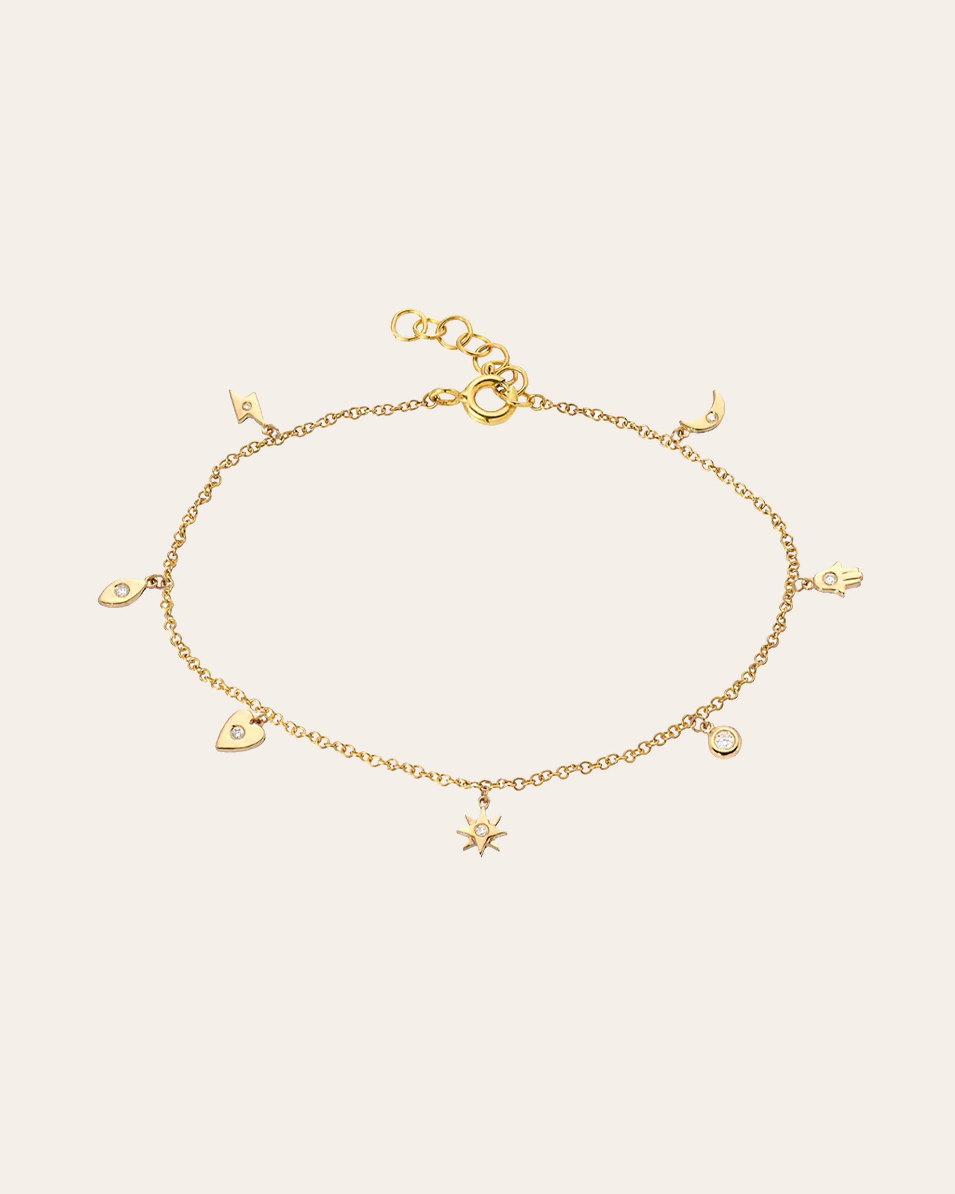 14k Gold and Diamond Charm Bracelet