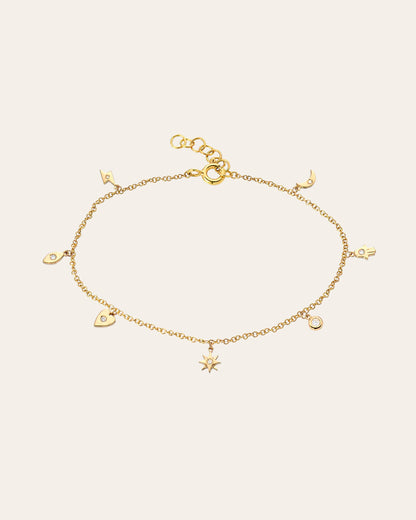 14k Gold and Diamond Charm Bracelet