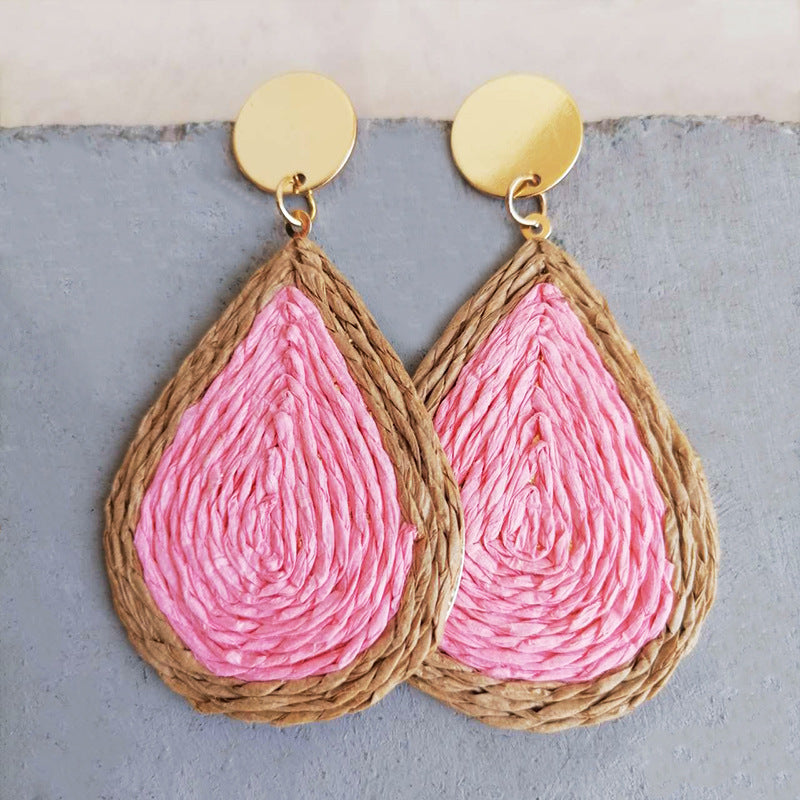Raffia Grass Teardrop Earrings Pink One Size