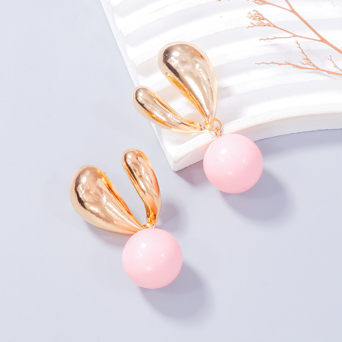 Alloy Drip Oil Bunny Earrings Pink One Size