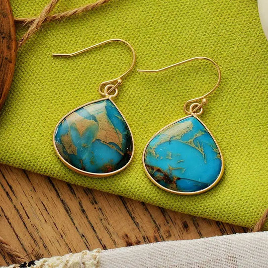 18K Gold-Plated Natural Stone Earrings Sky Blue One Size