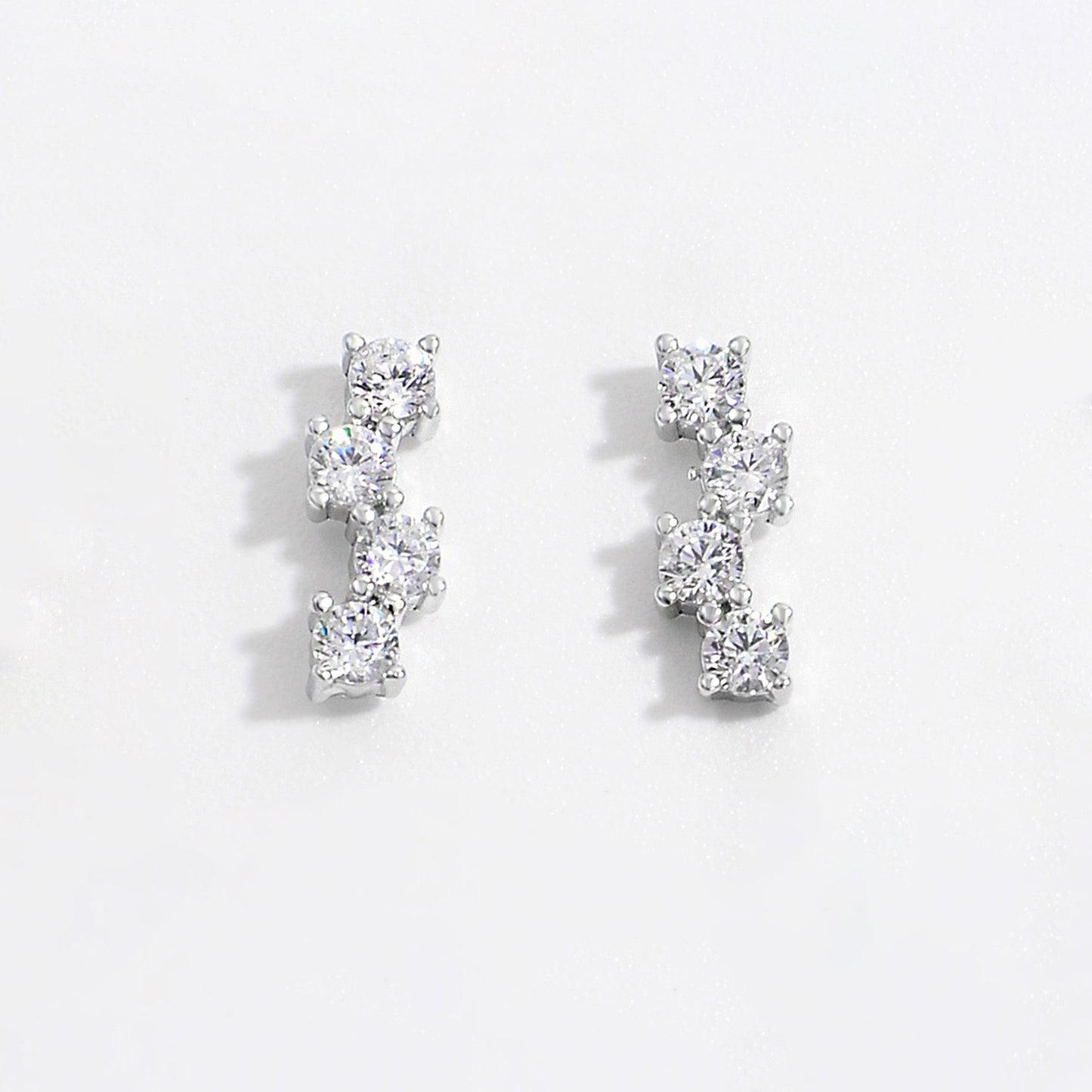 925 Sterling Silver Inlaid Zircon Stud Earrings Silver One Size