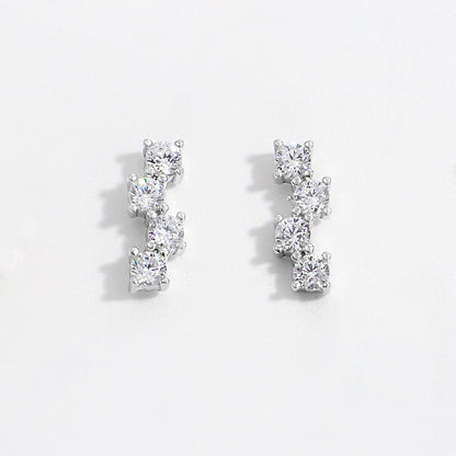925 Sterling Silver Inlaid Zircon Stud Earrings Silver One Size