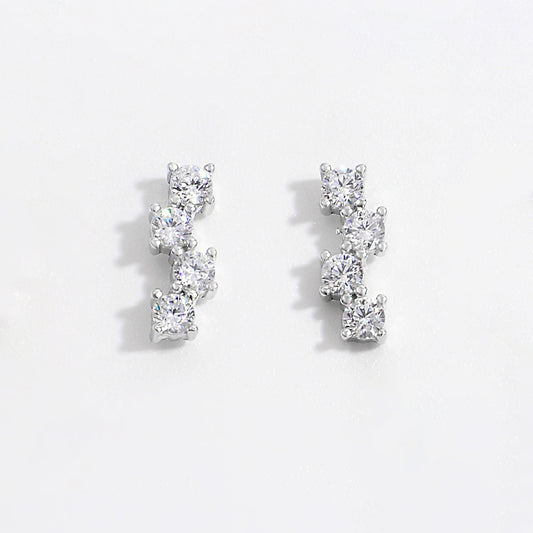 925 Sterling Silver Inlaid Zircon Stud Earrings Silver One Size