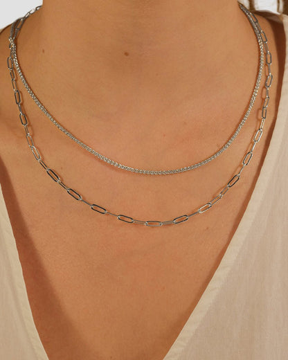 Emery Paperclip & Curb Chain Layered Necklace