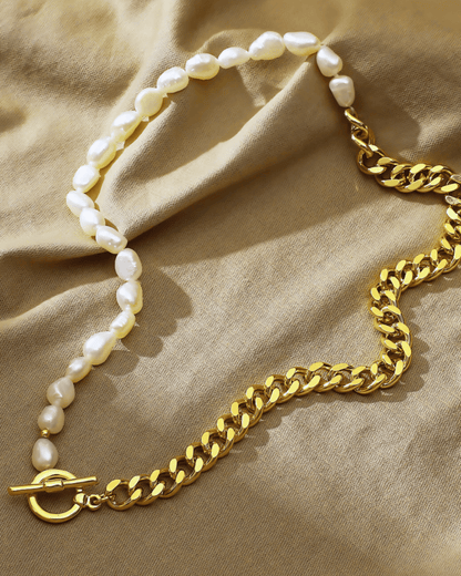 Best Trending Trendy Pearl Chain Necklace Jewelry Gift on Sale for Women, Lady, Mother, Wife 18K Yellow Gold