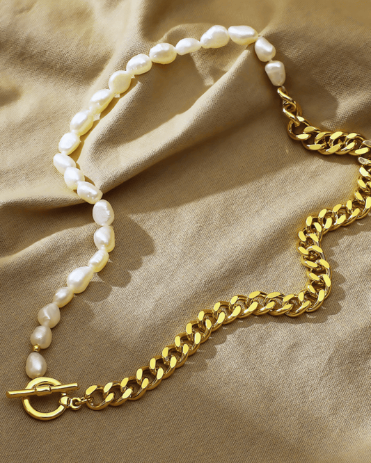 Best Trending Trendy Pearl Chain Necklace Jewelry Gift on Sale for Women, Lady, Mother, Wife 18K Yellow Gold