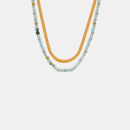 Beaded Titanium Steel Double-Layered Necklace Gold One Size