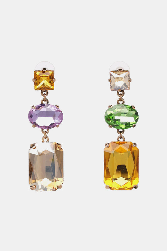 Geometrical Shape Glass Dangle Earrings Multicolor One Size