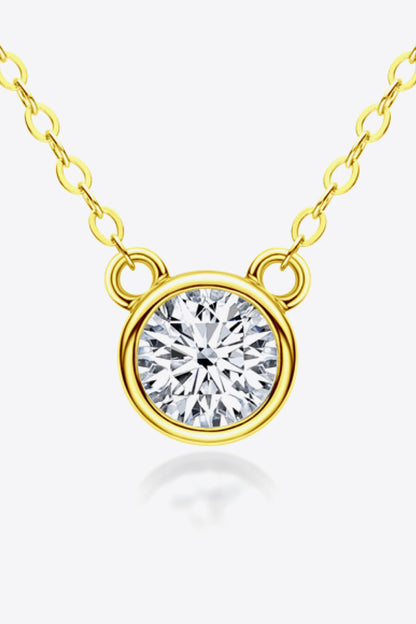 925 Sterling Silver 1 Carat Moissanite Round Pendant Necklace Gold One Size