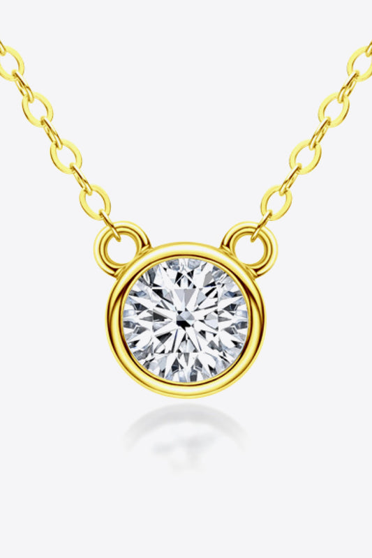 925 Sterling Silver 1 Carat Moissanite Round Pendant Necklace Gold One Size